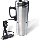Flylin 12V Car Heating Cup, Electric Car Kettle with Cigarette Lighter Plug | Stainless Steel, Portable Travel Insulated Heated Mug, Vehicle Heated Coffee Cup Mug Warmer, for Hot Water Tea Coffee Making