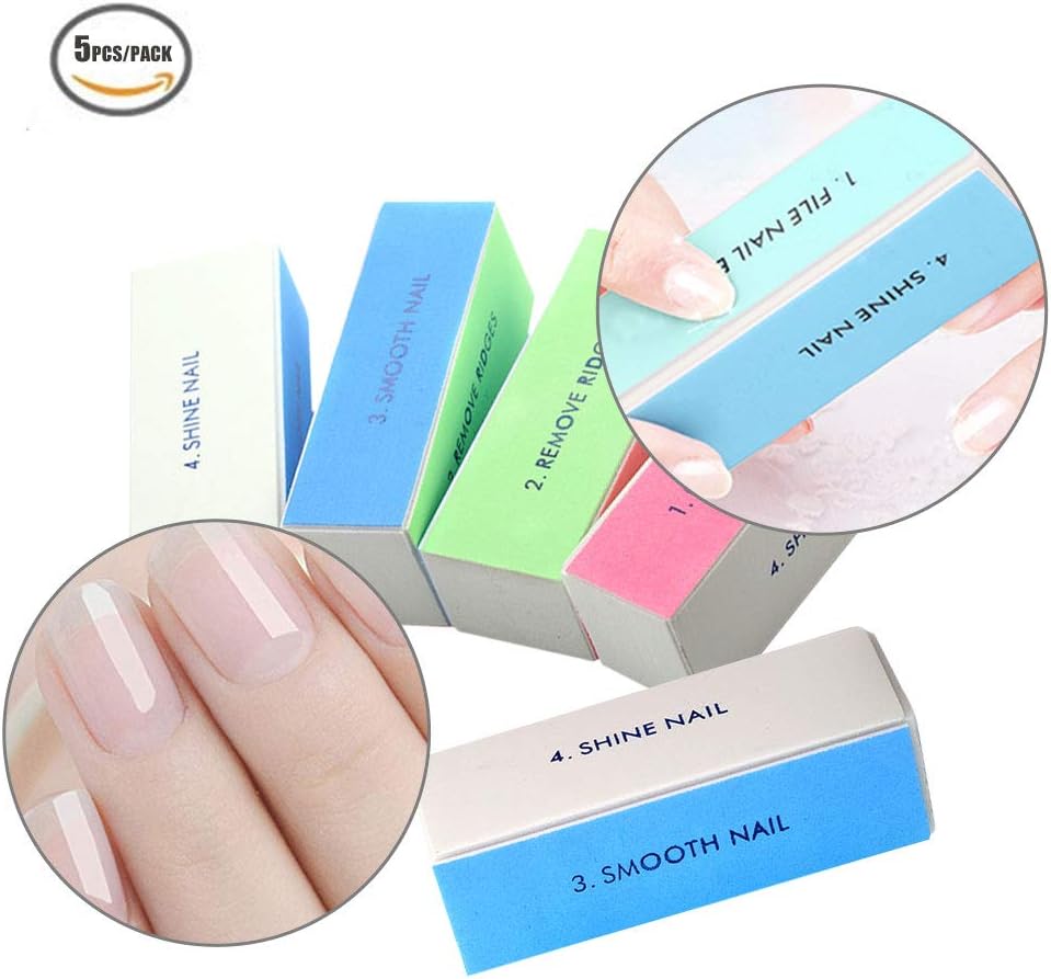 5Pcs Nail Buffer Block, 4 Way Nail Art Shiner 4 Step Buffing File