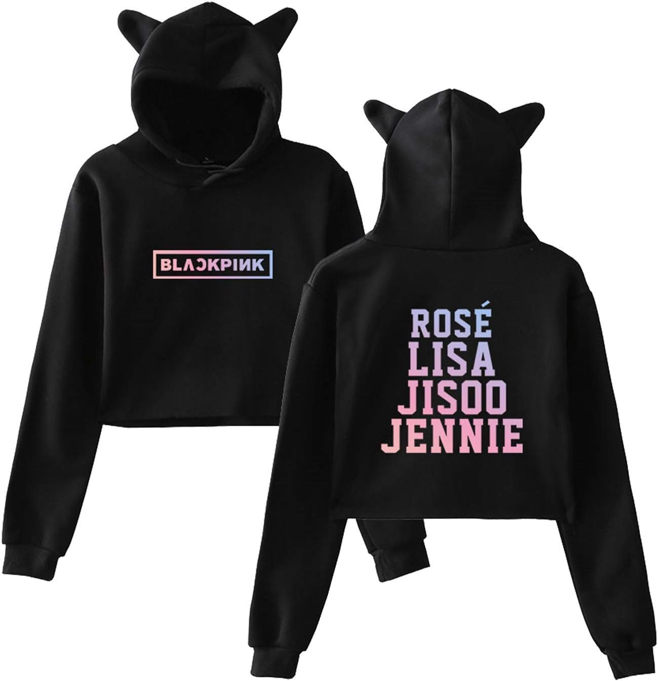 Tagaremuser Kpop Blackpink Hoodie Cat Ear Sweater Lisa Rose Jisoo Jennie Sexy Crop Top