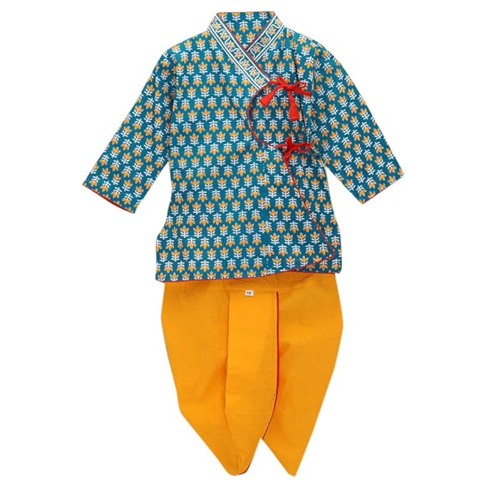 Kid1 by Hopscotch Baby Boys Cotton Sangnari Cotton Kurta Dhoti in Blue Color