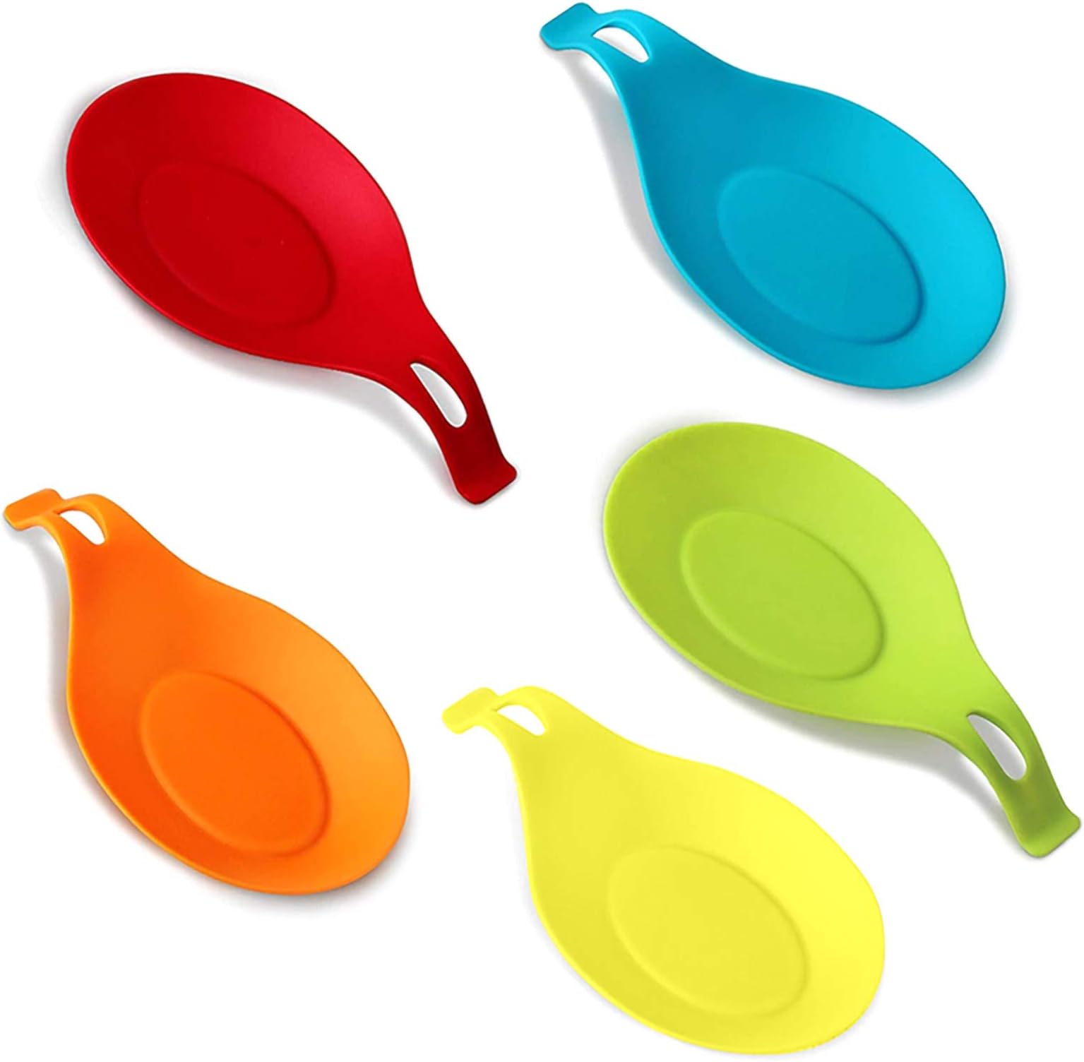 HJZ 5 Pieces Colourful Spoon Rests,Kitchen Silicone Spoon Holders for Spatulas Cookware Large Size
