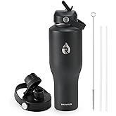 RAYMYLO 40 oz Insulated Water Bottle with Straw fit in Car Cup Holder, Triple Wall Vacuum Stainless Steel(Cold 48 hrs, Hot 24 hrs), Leakproof & Non-BPA, Hydro Travel Flask with Straw and Spout Lid