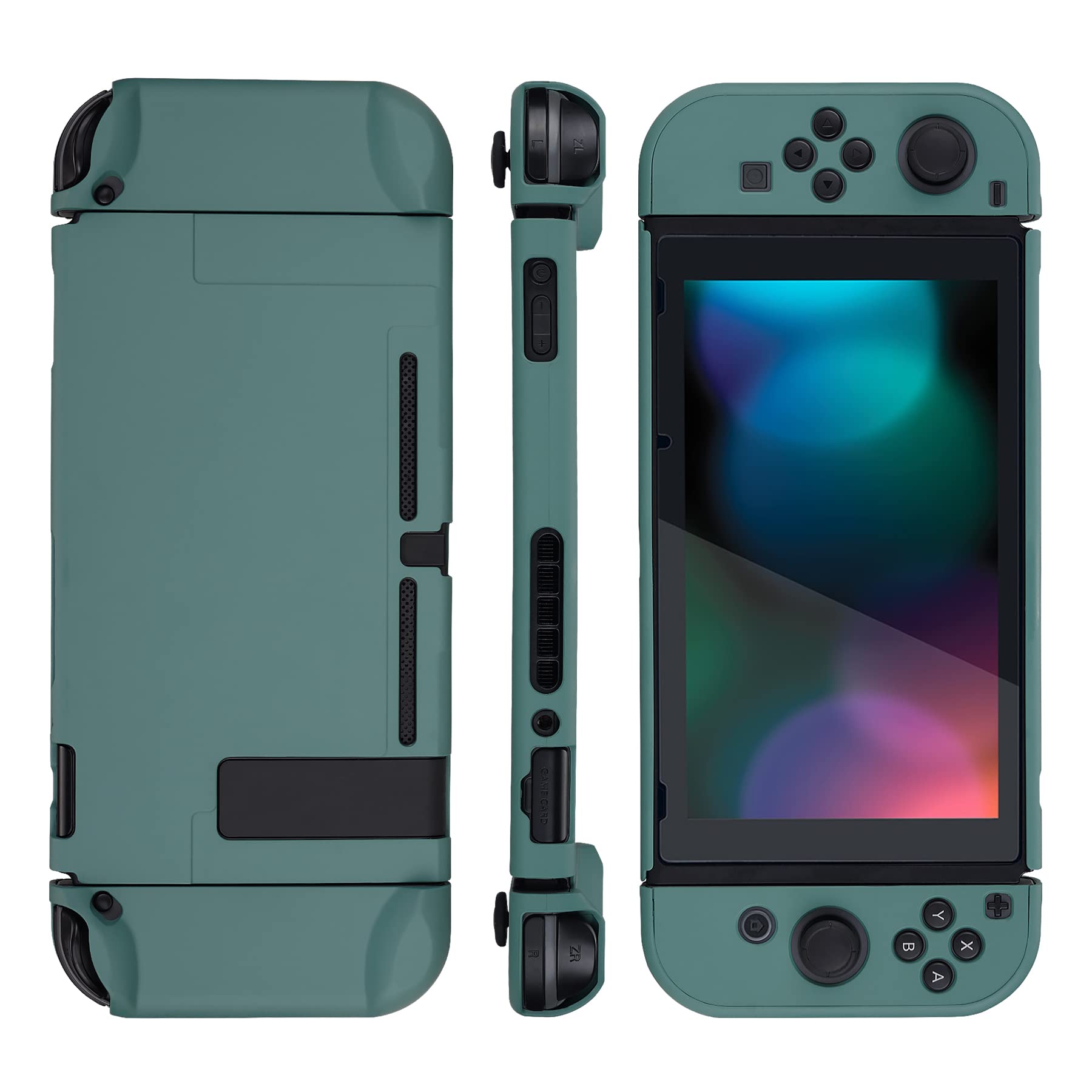 eXtremeRate PlayVital Back Cover for Nintendo Switch Console, Handheld Controller Separable Protector Hard Shell for NS Joycon, Customized Dockable Protective Case for Nintendo Switch - Hunter Green