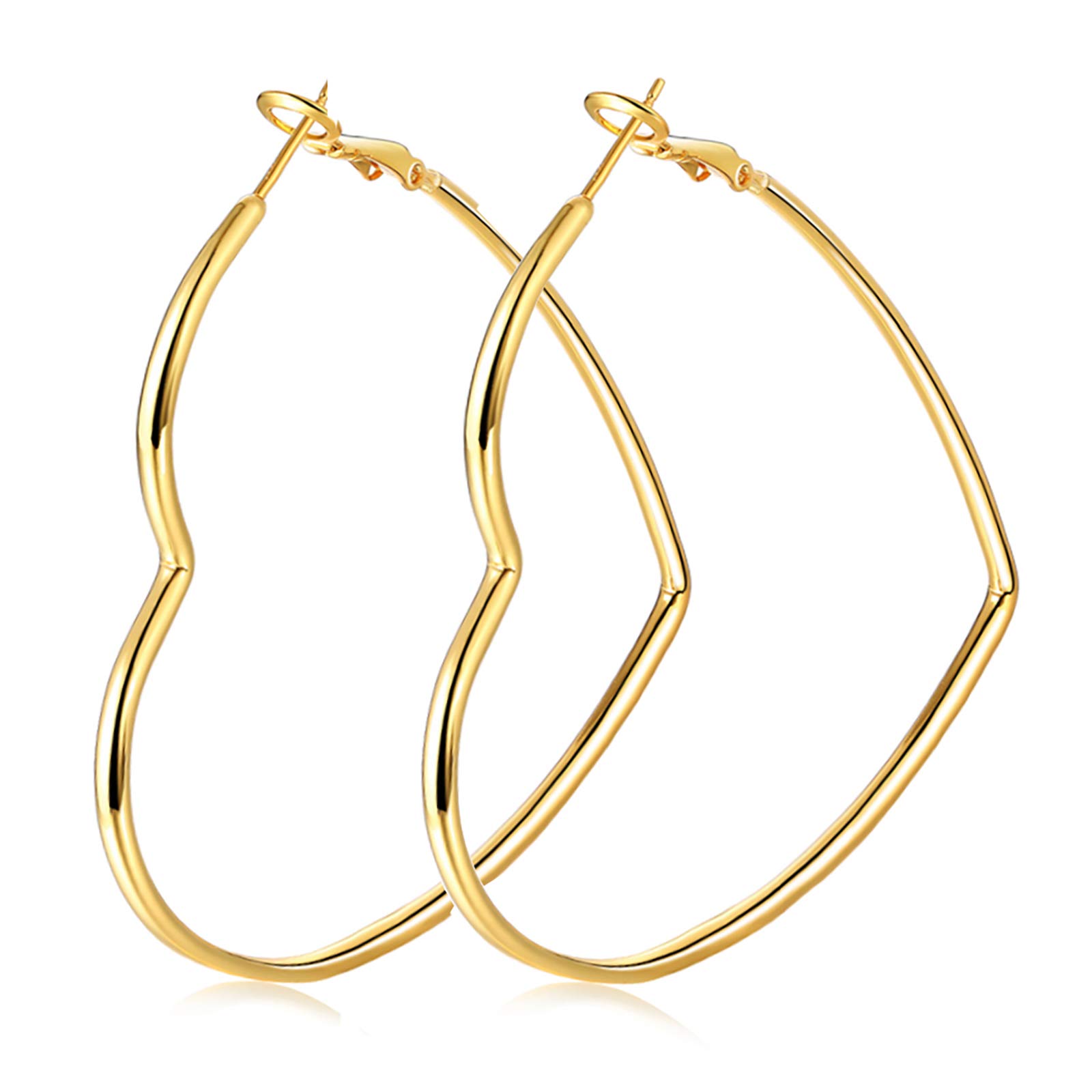 Hoop Earrings, Fashion Jewelry Statement Large Geometric Heart Hoop Earrings for Women Gift, Copper, 24k