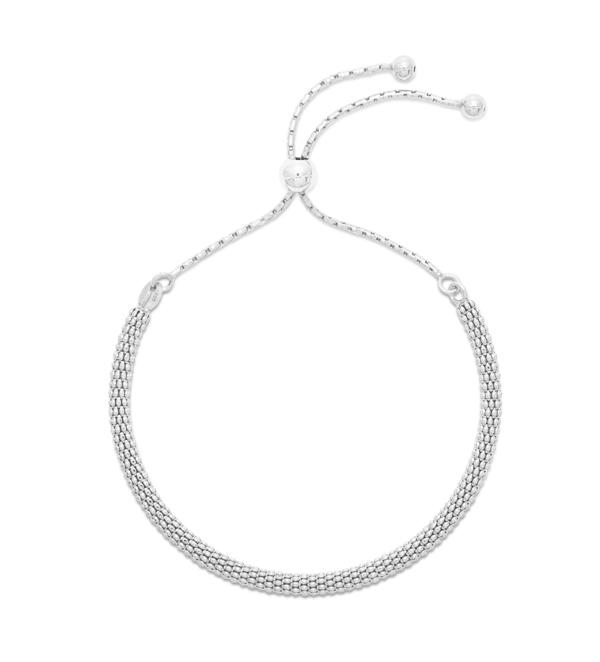 Hatton Jewellery Popcorn Bracelet, Sterling Silver Bracelet for Women, slider style clasp and adjustable in size. Made in Italy and Gift boxed
