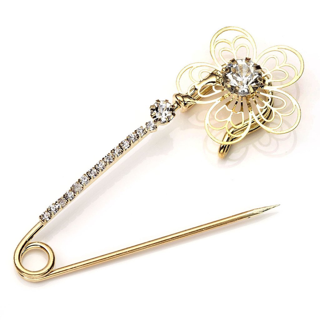 JSDDE Holiday Gift Pack of 3 Women Fashion Rhinstone Crystal Accented Golden Safety Pin Jewelry Brooch Breastpin - Catch Scarf ,Lapel or Collar(#16)
