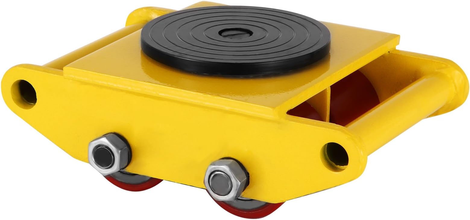 MosaicAL Machinery Mover 13200LB 6T 360°Rotation Cap Machinery Skate 4 Rollers Dolly All-steel Construction Industrial Transport Machinery Mover Yellow Color(6T 13200LB Capacity)