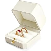 Papten 2 Slots PU Leather Ring Box White | For Wedding, Ceremony, Proposal &amp; Gifting, Dual Slots for Couple Rings, Soft Microfiber Interior, Sturdy Portable Design