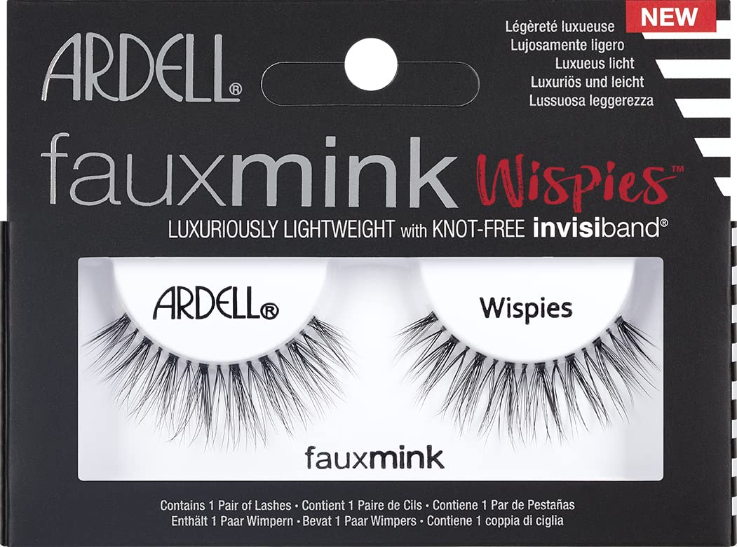 Ardell Faux Mink Wispies False Eyelashes, Duo Adhesive Included, Medium Volume, Long Length, Vegan Friendly, 1 Pair (Pack of 1)