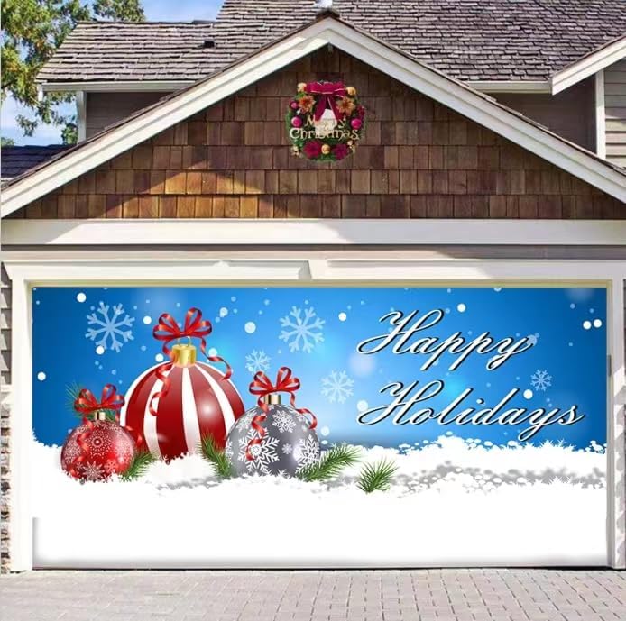 Garage Door Decorations - 7 x 16 ft Merry Christmas Holiday Banner Garage Door Cover Murals Winter Snowman Santa Outdoor Large Door Cover Decoration Indoor Outdoor Christmas Backdrop Decoration (Garage Door Decorations11)