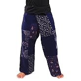 Jing Shop Cotton Wrap Pants – Patchwork Design, Adjustable Waist, Size L Long, Handmade in Thailand