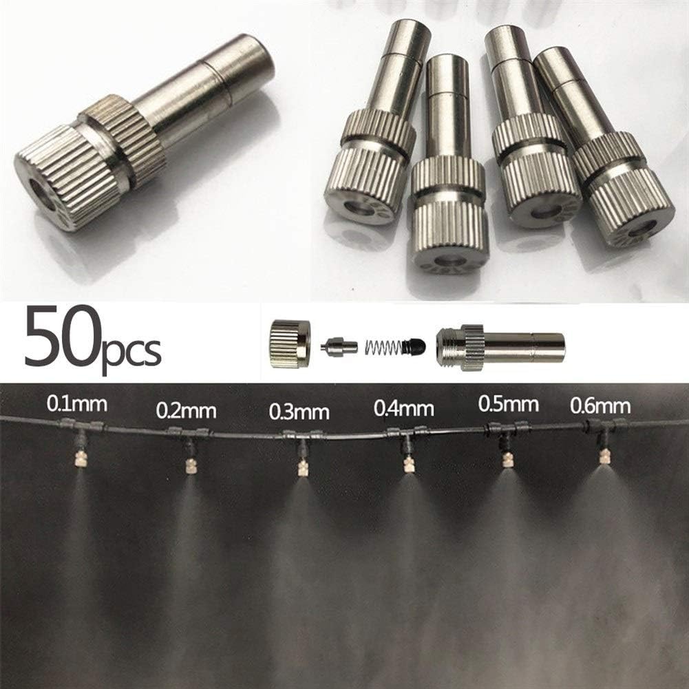 50Pcs Brass Misting Nozzles Kit for Cooling System, Mister Nozzles, Fog Nozzles for Patio Misting System Outdoor Cooling System Garden Water Mister (Size : 0.6mm)