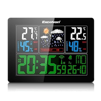 Excelvan Wetterstationen mit LED-Display innen/außen, kabellos, mit Außensensor (Barometer), mit Alarm