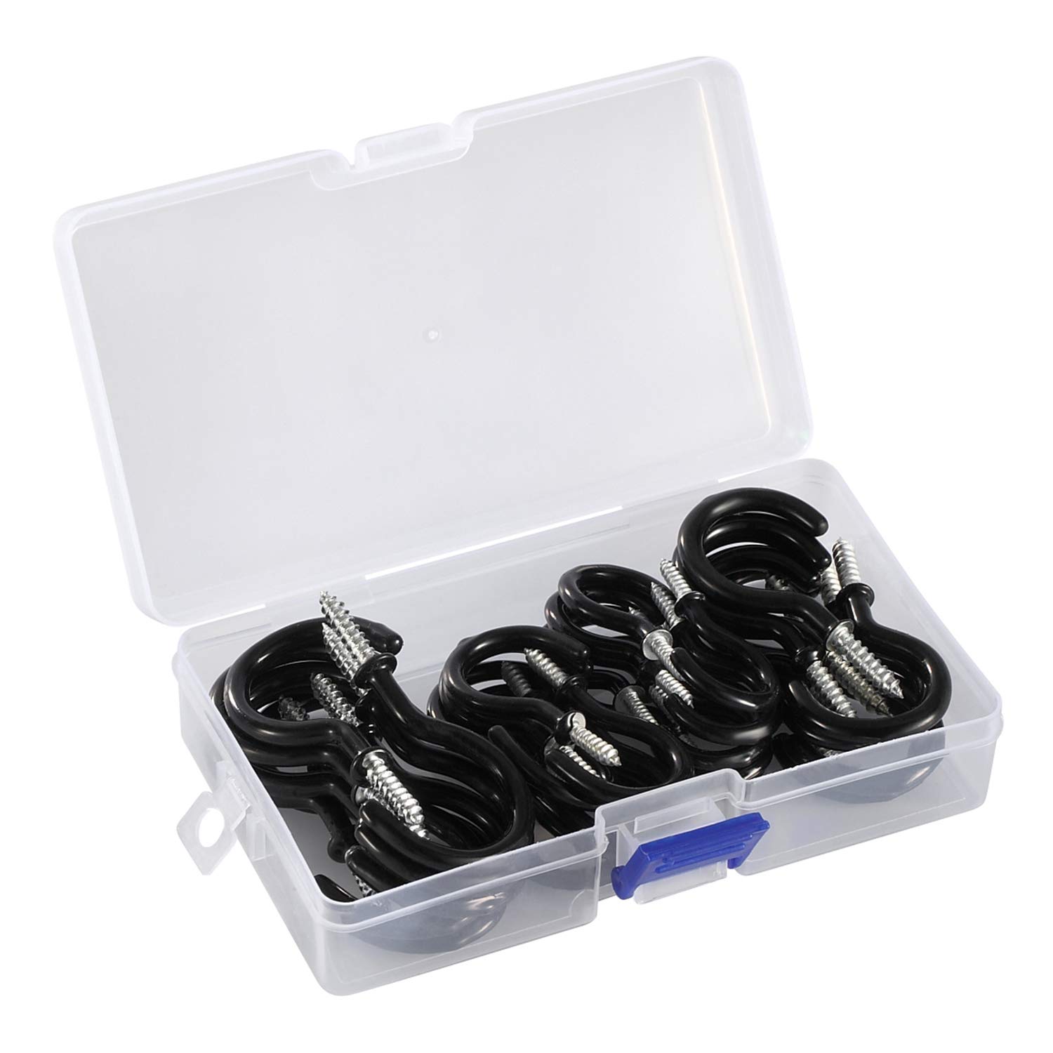 Tina 75Pcs Cup Hooks Ceiling Hooks Nickel Plated Metal Hook Holder (5 Sizes Black)