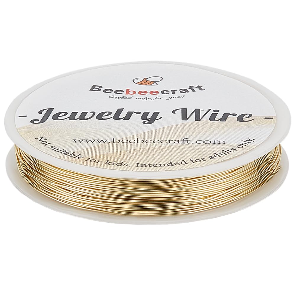 Beebeecraft 0.6mm/22 Gauge Gold Craft Wire Real 14K Gold Plated Jewelry Beading Wire Dead Soft Copper Wire 98.43Ft/30m Tarnish Resistant Round Beading Wire for Craft and Jewelry Making