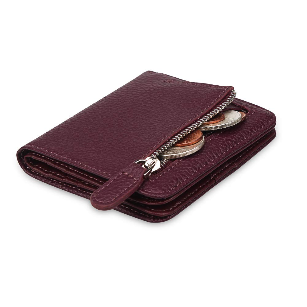 FT FUNTOR Small Wallet for Woman with Card Ladies Bifold Zipper Pocket RFID Blocking Leather Wallet Purse(Deep Purple) — image 1