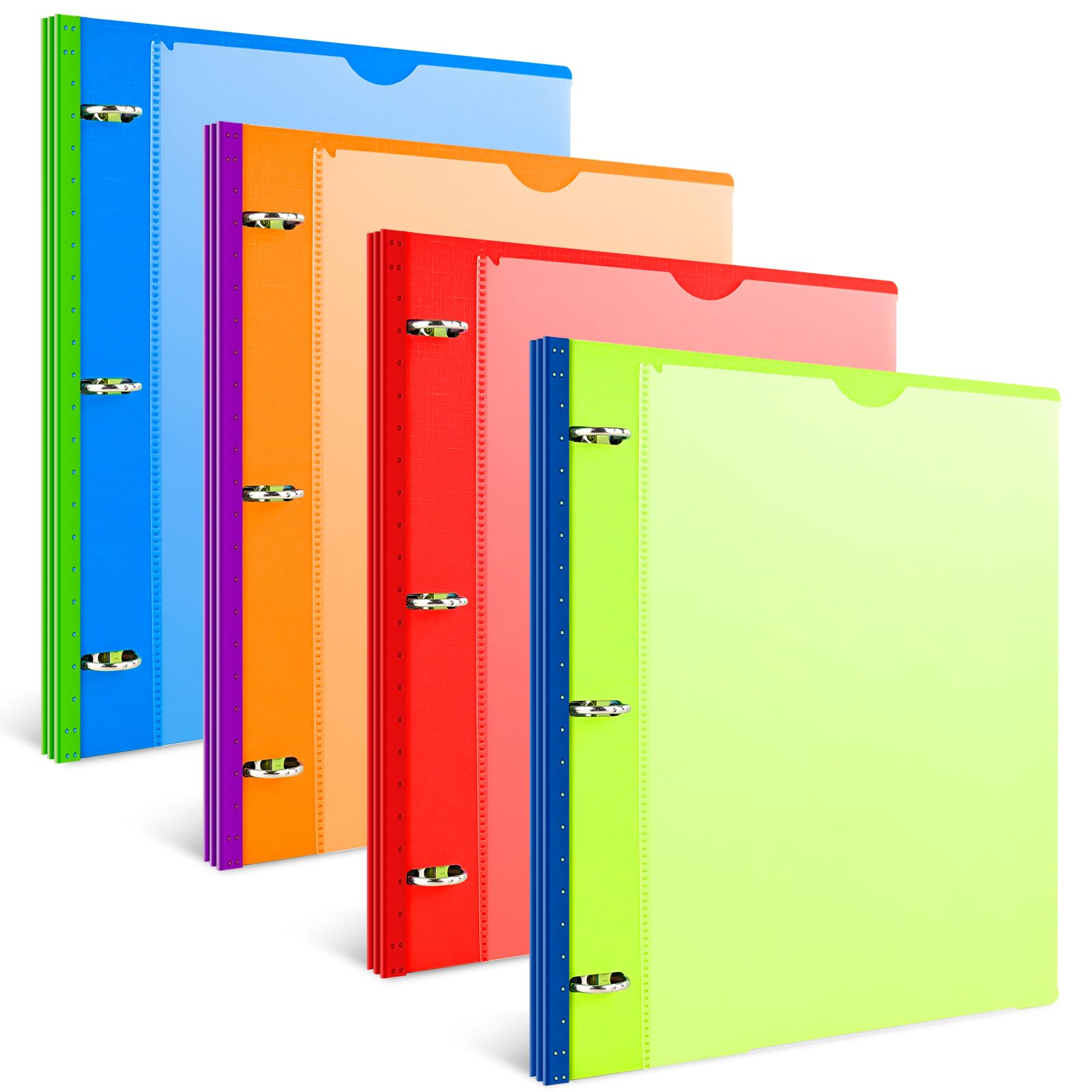 Photo 1 of INFUN 1 Inch Telescoping 3 Ring Binder - 4PCS, Flexible Round Binder with Customizable Front Cover and Clear Catalog Pocket, 1 Inch Rings, 225 Sheet Capacity- Green, Red, Orange, Blue