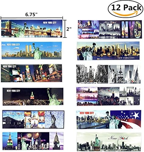12 set New York NYC View Souvenir Long Large Photo Picture Refrigerator Fridge Magnets 6.75 inch x 2 inch - Pack of 12,Gift Set
