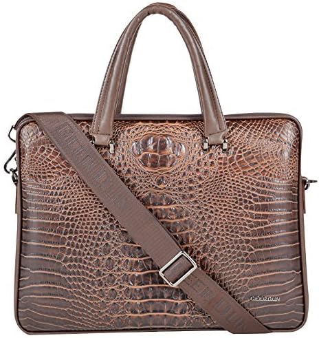 13-14 inch Laptop Bag Glowculture Leather Embossed Crocodile Pattern Briefcase Casual Messenger Bag Fashion Handbag Shoulder Bag, Brown
