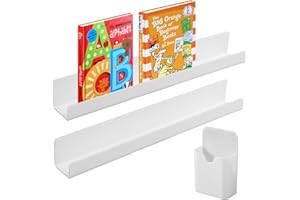 WSFSLJWDW 2 Pcs Magnetic Book Shelf for Whiteboard,Reusable Acrylic Magnetic Book Holder with a Pen Container,Metal Floating Book Shelves, Book Display Shelf for Kids Room Teacher Whiteboard Classroom (White)