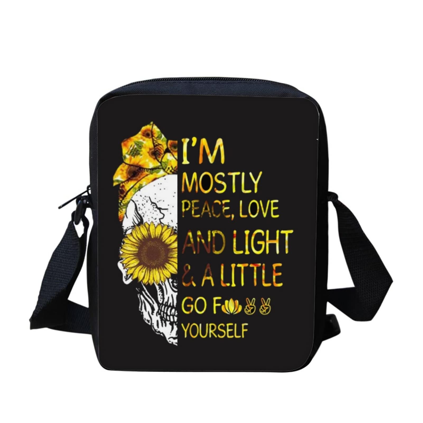 Biyejit Skull Sunflower Print Small Crossbody Bag Lightweight Shoulder Bag for School Students Gift