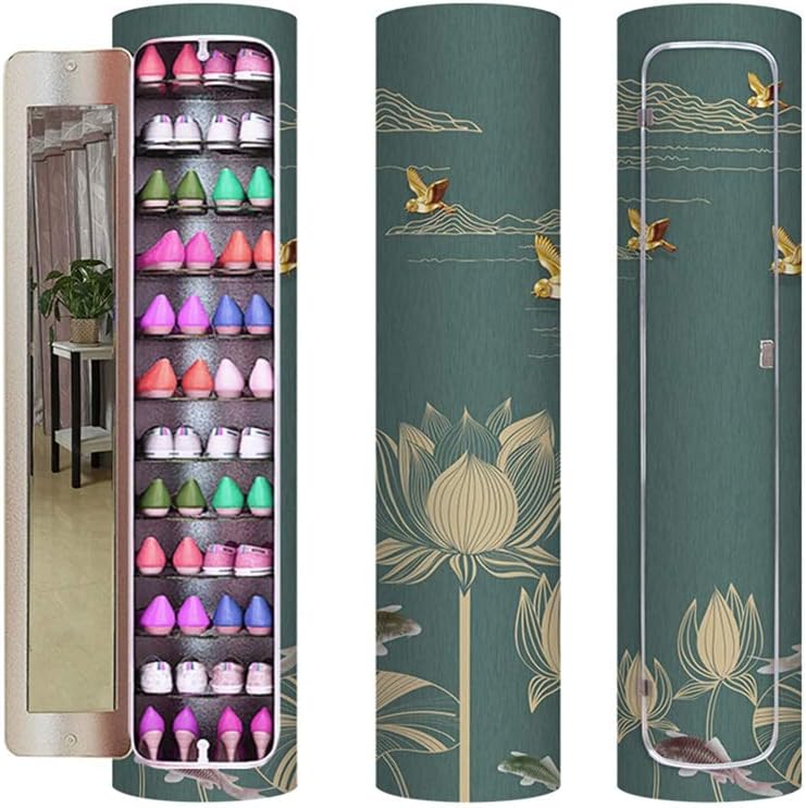 Wenzhihua Rotating Shoe Cabinet Home Simple Round Shoe Rack 360 ° Rotating Shoe Cabinet Increase Multi-layer Storage Cabinet With LED Light 10 Layers (Color : MS004, Size : 40x40x155cm)