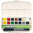 Kuretake GANSAI TAMBI Portable 14 Colors set, Watercolor Paint Set, Travel kit with Brush, Palette, for Professional, Artists, Crafters, Urban Sketch, Outdoor Sketch, Made in Japan