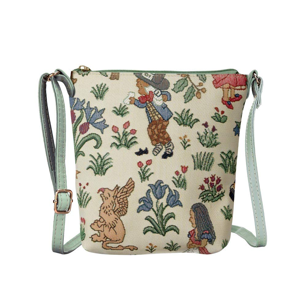 Signare Tapestry Small Crossbody Bag Sling Bag for Women with Vintage Designs (Alice in Wonderland, SLING-ALICE)