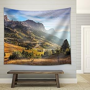 Beautiful Summer Landscape in The Mountains Sunrise - Italy Alp Dolomites - Fabric Wall Tapestry Home Decor - 51x60 inches