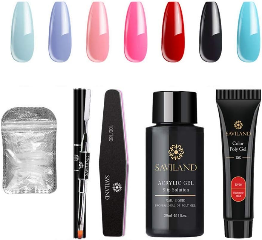 Reddhoon Poly Nail Gel Kit, Includes 7 Colors Poly Nail Gel, Dual Nail Brush, Slip Solution, Nail File, Model Nail Tips, Nail Builder Enhancement Extension Set (A3)