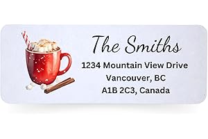 Set of 150 Self Adhesive Personalized Christmas Return Address Labels, Recycled Paper Labels 2.625” by 1”, Custom Labels for 