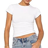 LEEDYA Womens Crew Neck Short Sleeve Shirt Basic Solid Workout Crop Tops Going Out Y2k Tops