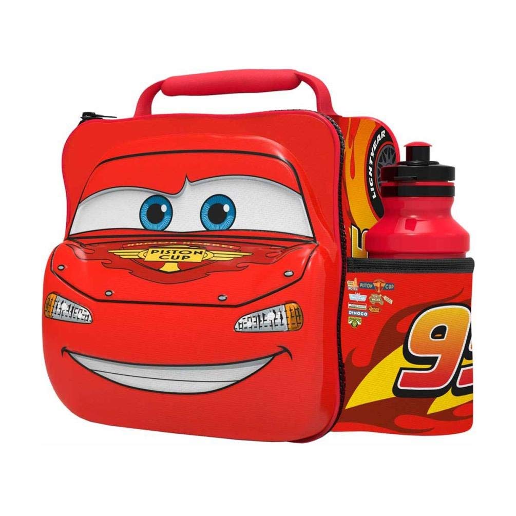 Boyz Toys Disney Pixar Cars 3D Thermal Lunch Bag for Kids at School with Sports Bottle - Insulated Snack Bag for Children with Drinks Bottle - Reusable Tote Cooler Lunch Box
