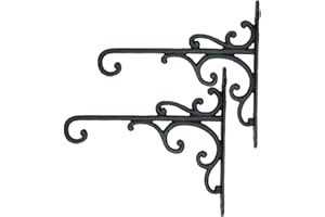 Sungmor Cast Iron Wall Hook Plant Hangers - Home & Garden Heavy Duty Hanging Bracket Plant Hooks - 2PC BLACK Decorative Wall Mount Hooks for Hanging Planter Pot Bird Feeder Birdcage Lantern Wind Chime