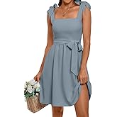 ANRABESS Women's Sleeveless Tie Strap Mini Dress Summer Square Neck Smocked A Line Swing Elegant Cute Cocktail Short Dresses