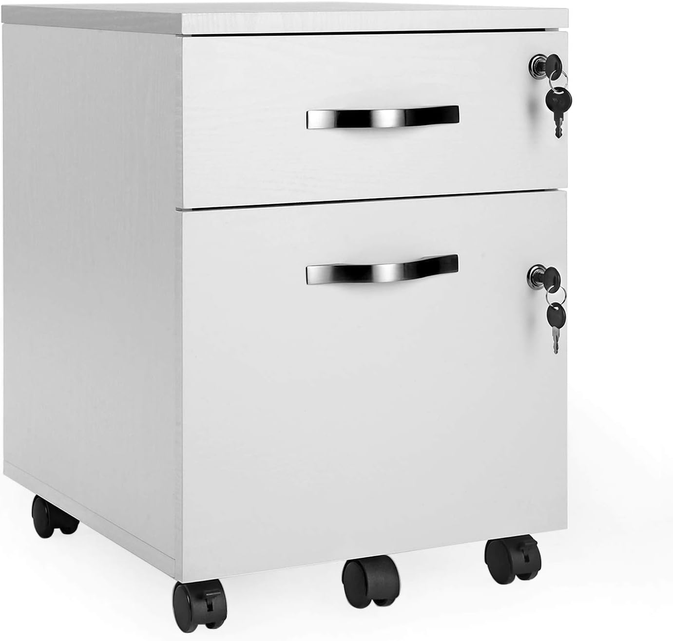 Vasagle Mobile File Cabinet With Locks And Drawers Filing Pedestal With 5 Wheels And Adjustable Rails For A4 And Letter Sized Hanging Folders Home Office White Lcd22wv1 Amazon Co Uk Kitchen Home