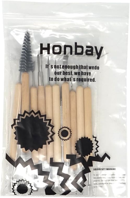 Honbay 11-Piece Clay Cleaning Tool Set Wooden Handle Clay Pottery Sculpting Tools