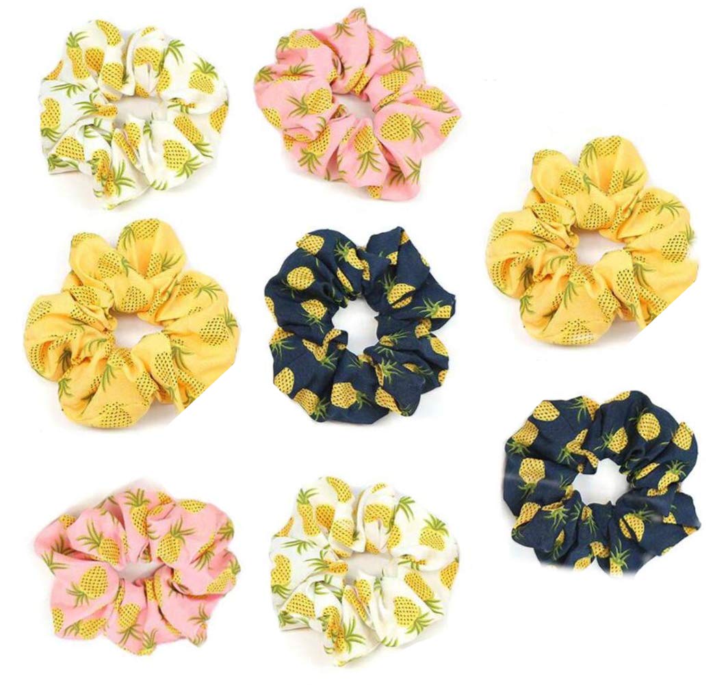 ericotry 8PCS Hair Scrunchies Colorful Pineapple Printed Cloth Elastic Hair Ring Sweet Hair Bands Scrunchy Hair Tie Ropes Ponytail Holders Headbands Hair Accessories for Women Girls (Assorted Colors)