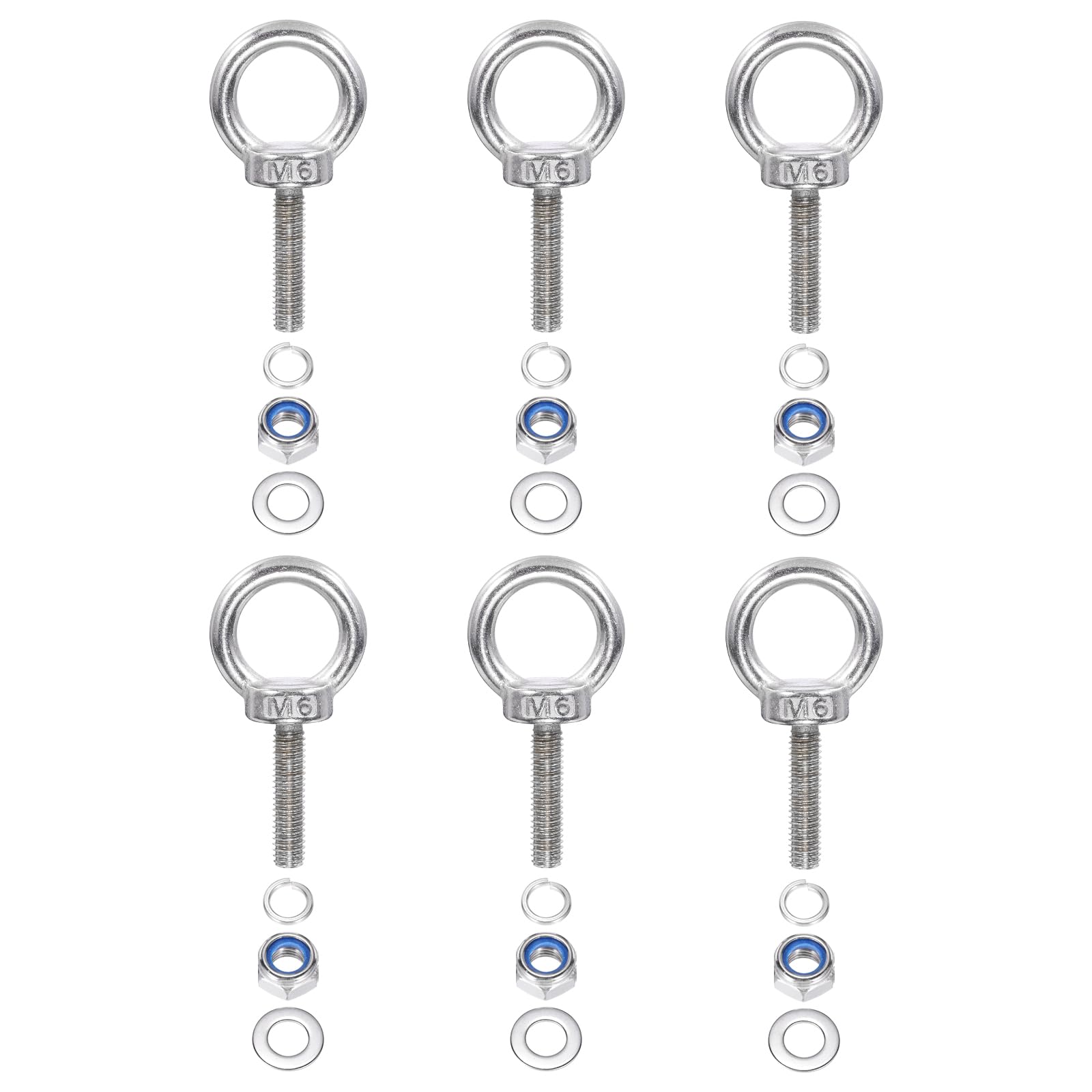 PATIKIL M6 x 25mm Lifting Shoulder Eye Bolt, 6Pcs 304 Stainless Steel Lifting Ring Threaded Eyebolt with Nuts Washers for Hanging Hammocks Articles