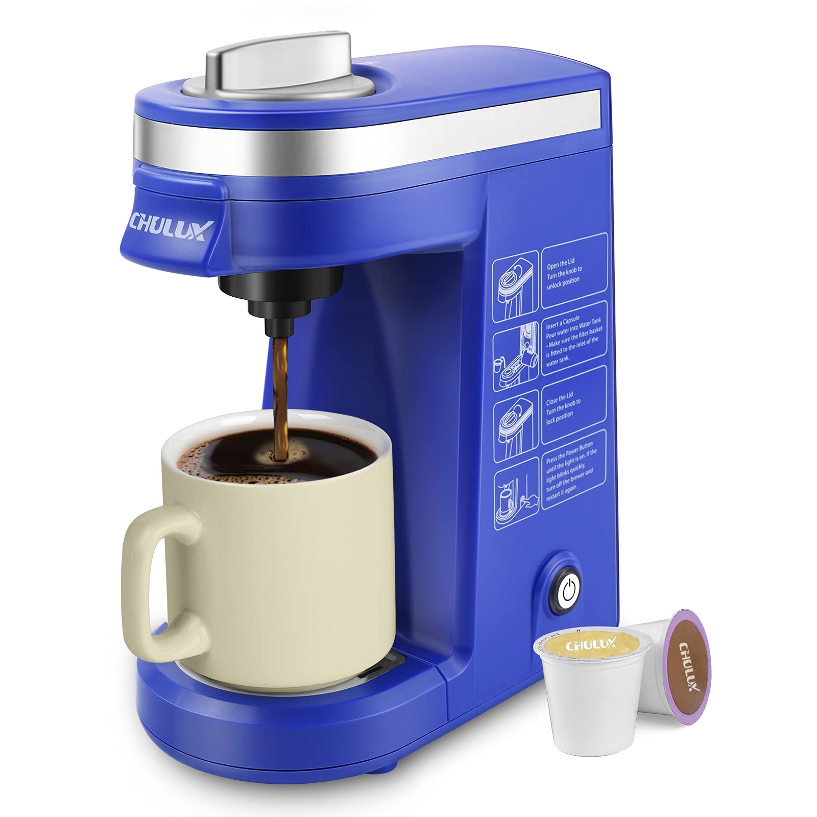 CHULUX Mini Coffee Maker for K Capsule, Single Serve Coffee Maker for One Cup Americano, Lightweight Pod Coffee Machine, Blue
