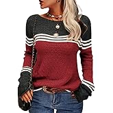 Danedvi Womens Fall Fashion 2025 Sweaters Colorblock Lightweight Striped Crewneck Winter Trendy Pullover Tops