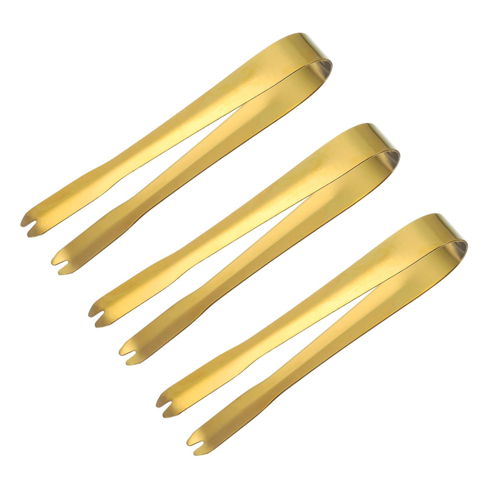 uxcell Serving Tongs, 3pcs 5.2Inch - Stainless Steel Ice Tongs, Tiny Tongs for Appetizers, Sugar, Charcuterie, Dessert, Tea Parties, Bar, Cafe (Gold)