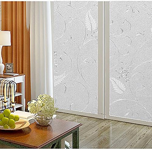 Privacy Window Films Static Decorative Film Frosted Window Film No Glue Cling Window Film Non Adhesive Heat Control Anti UV 17.7" x 78.7" Beautiful Flower