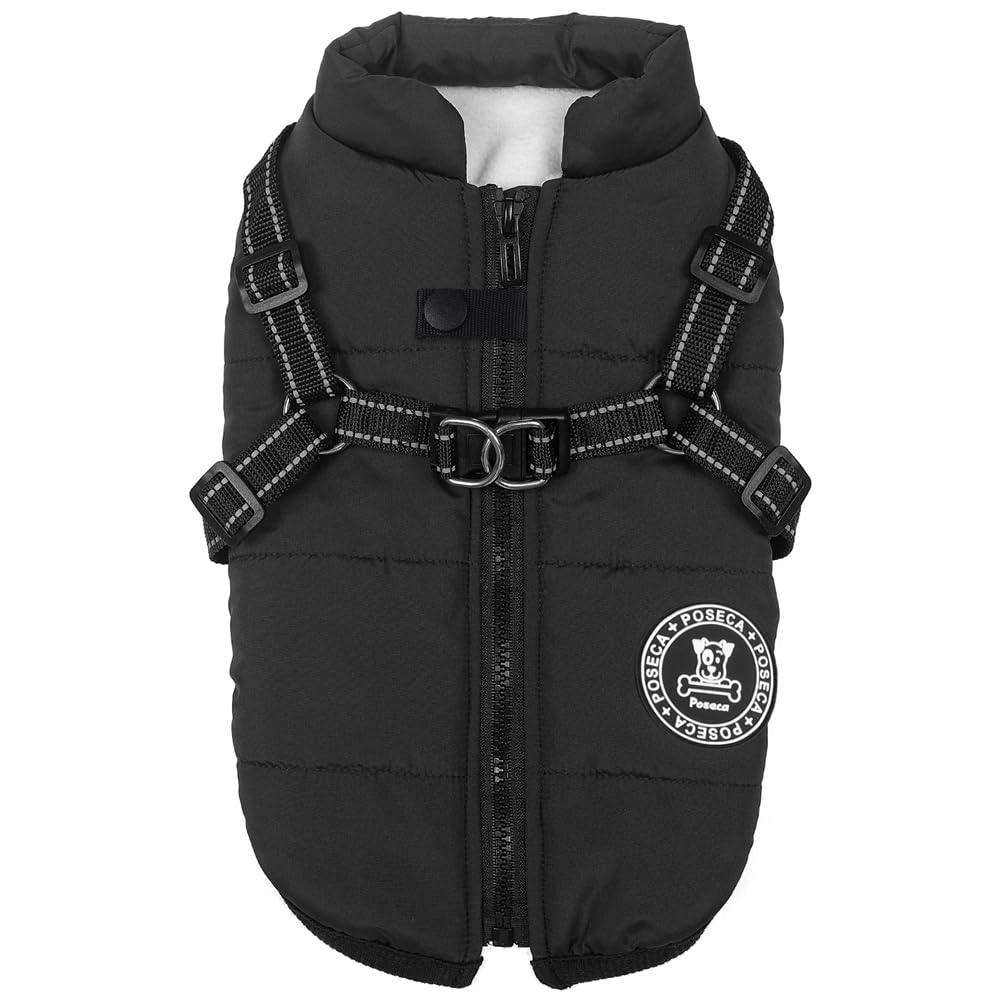 Poseca Dog Coat with Harness,Dog Coats Waterproof,Small Dog Harness Jacket,Puppy Winter Fleece Jackets,Winter Waterproof Coat with Reflective Harness and Zipper for Small Medium Large Dogs — image 1