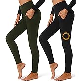 FULLSOFT 2 Pack Fleece Lined Leggings with Pockets for Women High Waisted Thermal Winter Yoga Pants for Workout Running