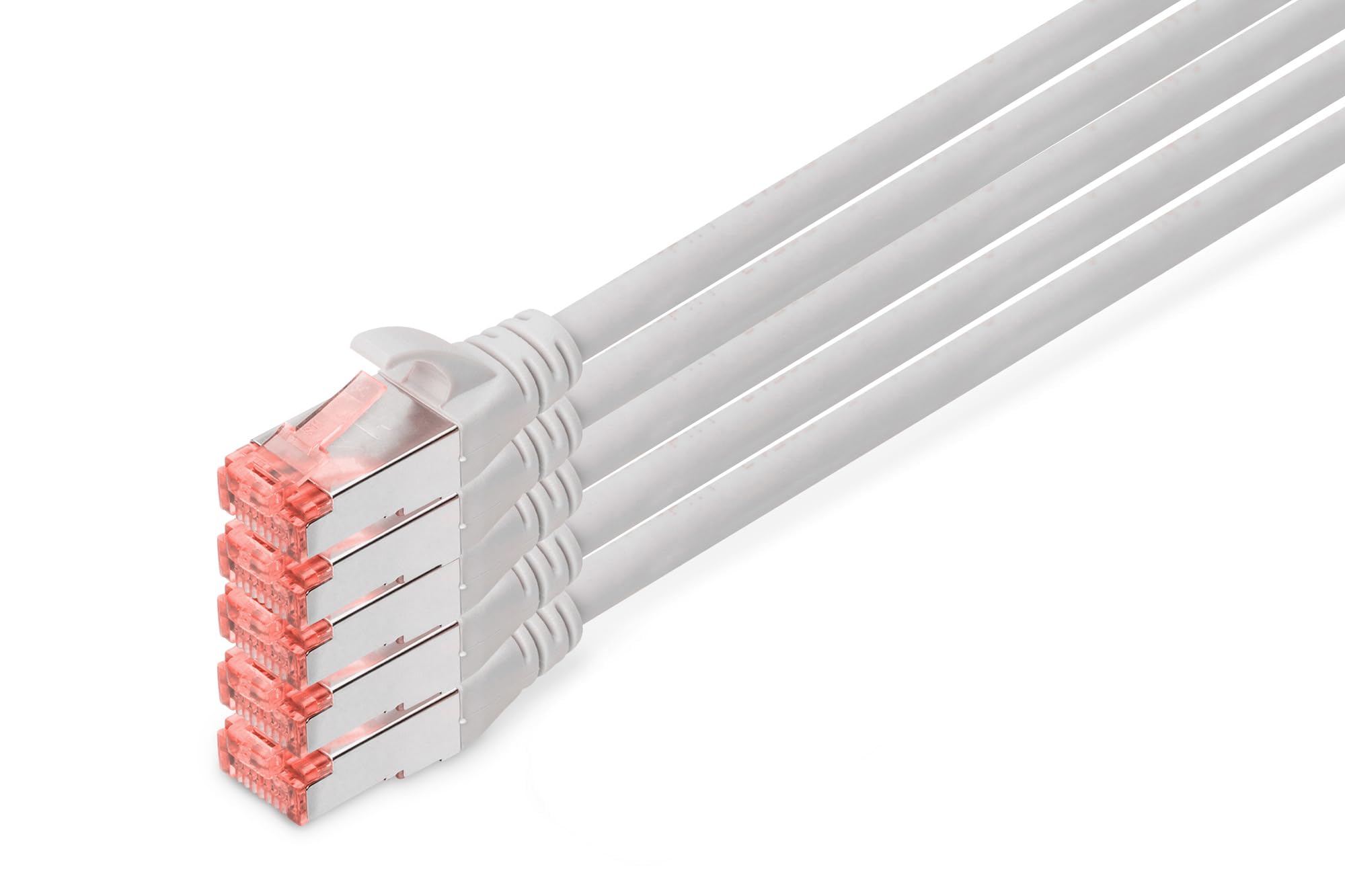 Digitus LAN Cable Cat 6-10m - 5 Pieces - RJ45 Network Cable - S/FTP Shielded - 1 Gbps - Compatible with Cat6A and Cat7 - Grey
