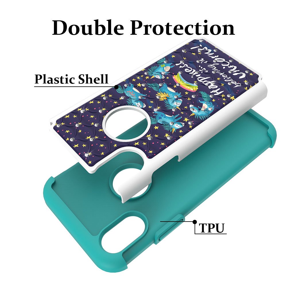 iPhone X Case, MagicSky [Shock Absorption] Studded Rhinestone Bling Hybrid Dual Layer Armor Defender Protective Case Cover for Apple iPhoneX - Unicorns