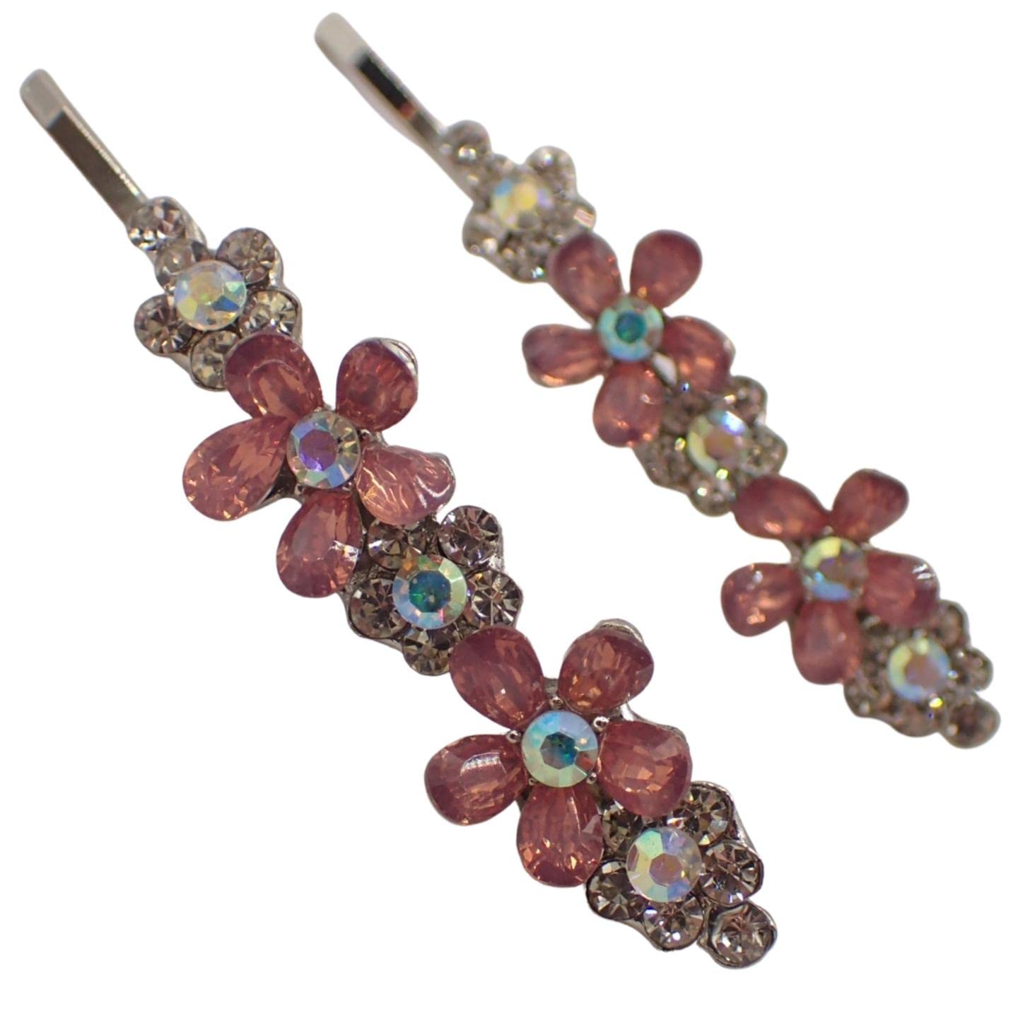 Topkids Accessories Beautiful Bejewelled Womens Hair Grips Perfect for Events, Prom, Bride or Flower Girl, Womens Hair Clip, Bobby Pins, Kirby Grip Accessory (Beaded Resin Flowers Pink)