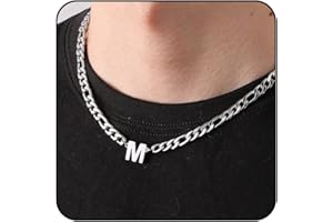 GLITTO Initial A-Z Figaro Chain Necklace for Men Boys Women Letter Pendant Stainless Steel 6.5mm 18+2 Inches Jewelry Gift for Him Boyfriend Husband Son