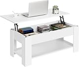 Yaheetech Lift Up Coffee Table White 98x50 cm Hidden Storage Drawer